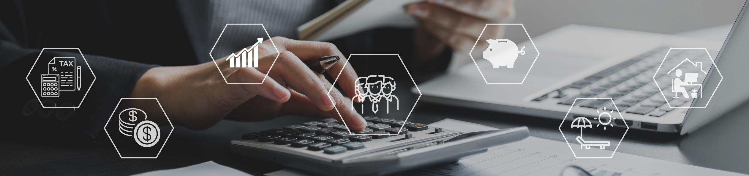 2023 Payroll Seminar Header Image with a person using a calculator