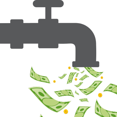 Cash Flow Icon with money coming out of falcet