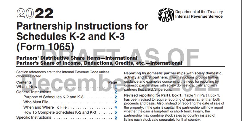 Partnership Schedule K-2 and K-3 Draft 2022 Instructions Amend New Domestic Filing Exception