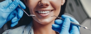 dentist examining a womans teeth